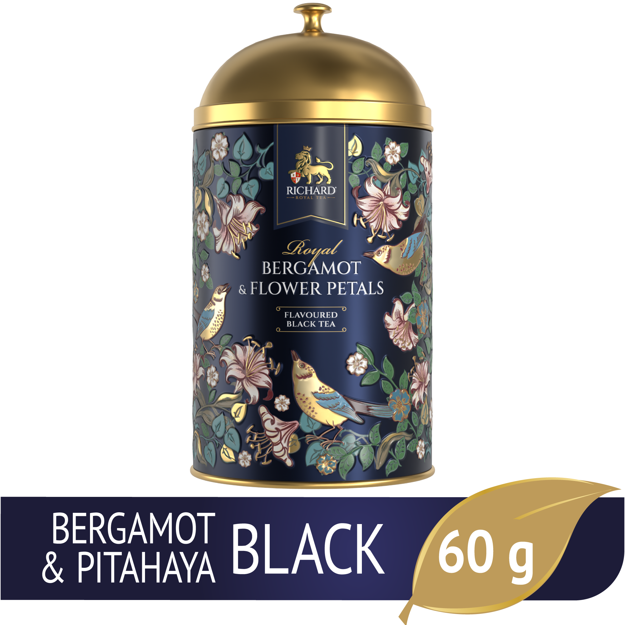 Richard "Királyi Bergamott & Virágszirmok", fémdobozos ízesített fekete szálas tea 60g, KÉK Richard Royal Tea