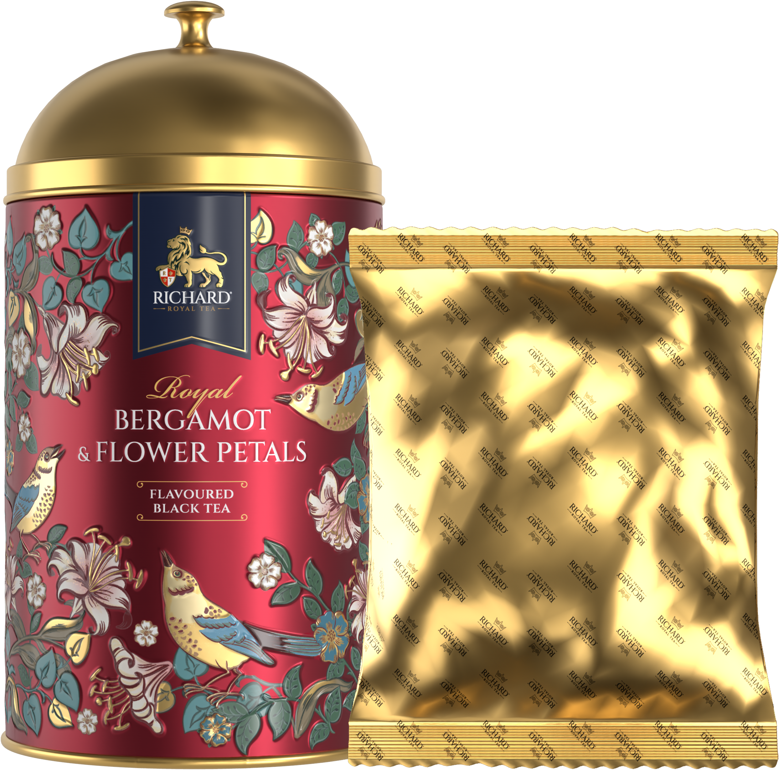 Richard "Királyi Bergamott & Virágszirmok", fémdobozos ízesített fekete szálas tea 60g, PIROS Richard Royal Tea