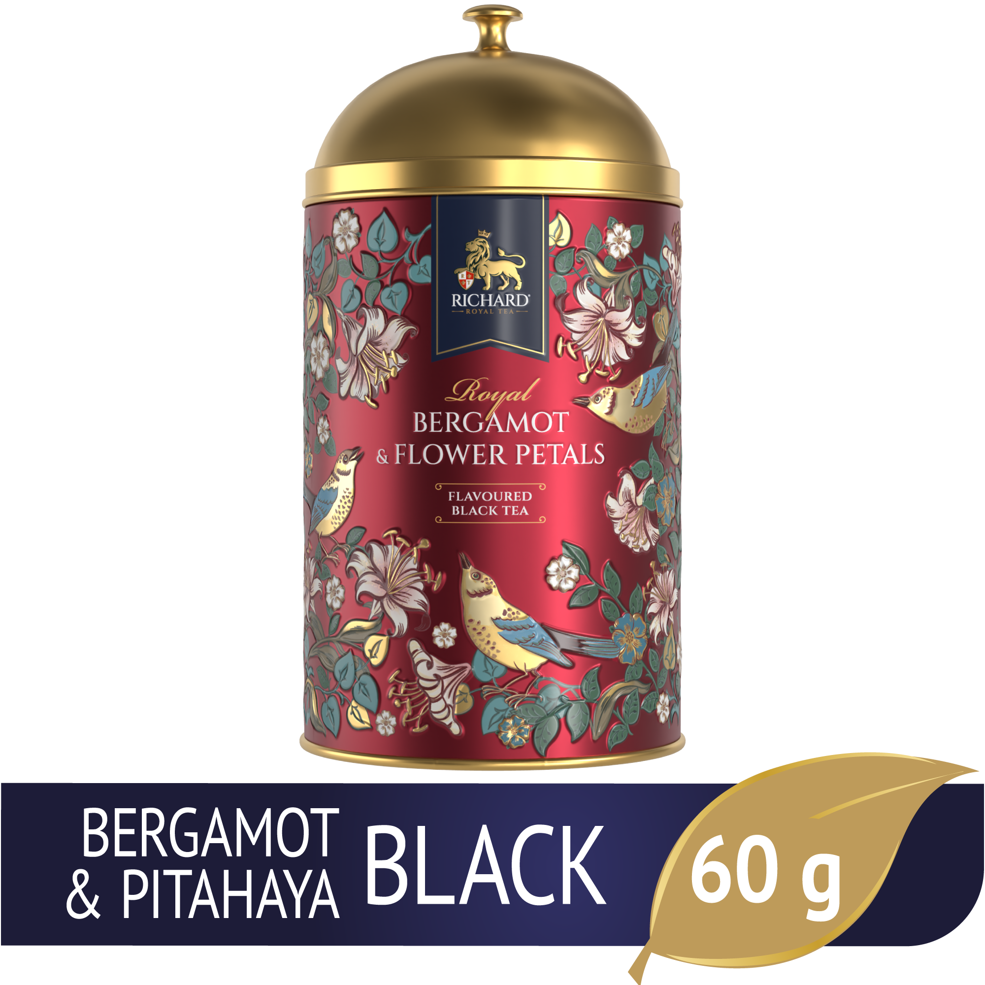 Richard "Királyi Bergamott & Virágszirmok", fémdobozos ízesített fekete szálas tea 60g, PIROS Richard Royal Tea