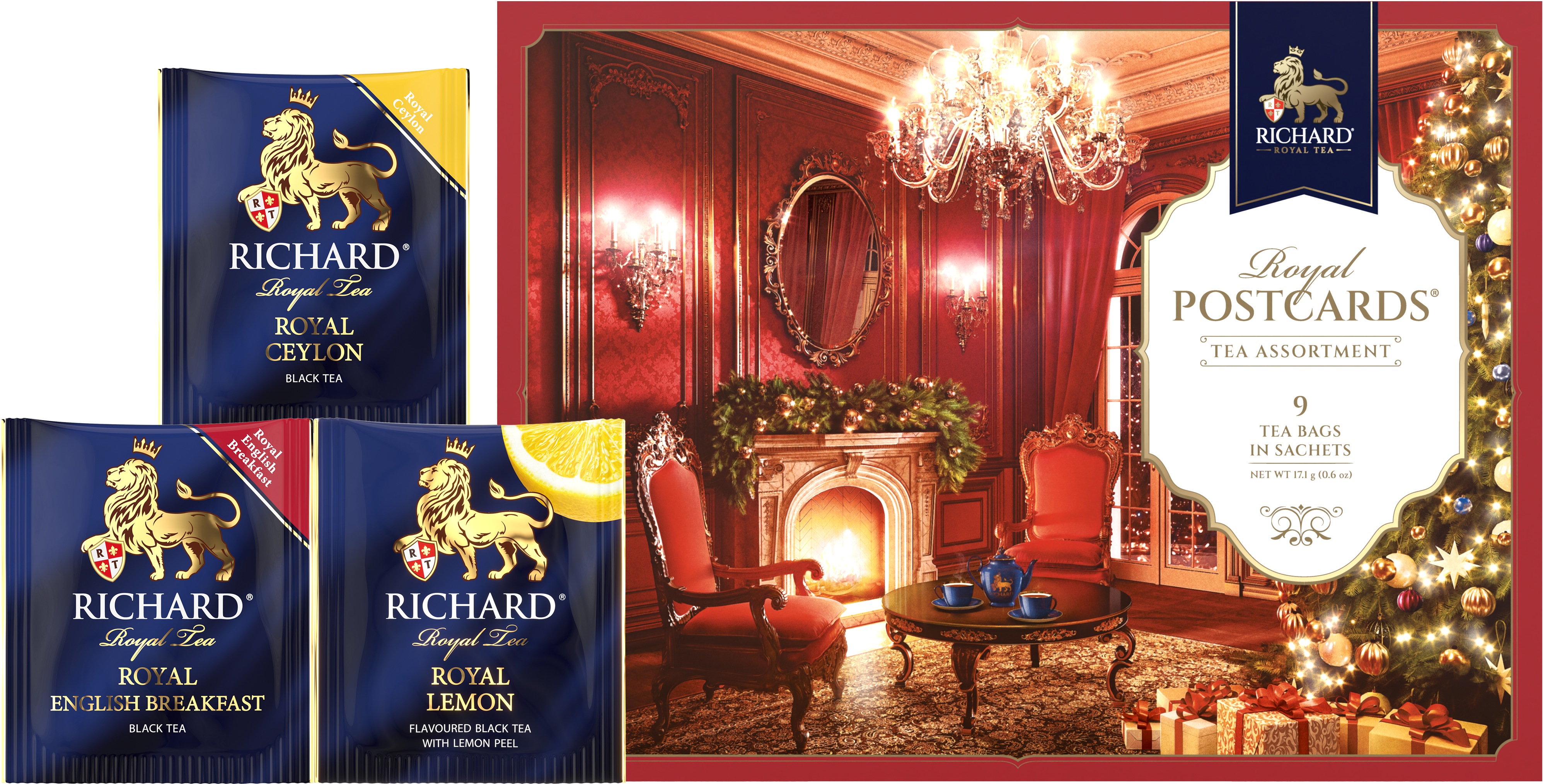 Richard Royal Királyi Képeslap, Karácsonyi válogatás - Piros, filteres fekete tea-válogatás, 17,1g