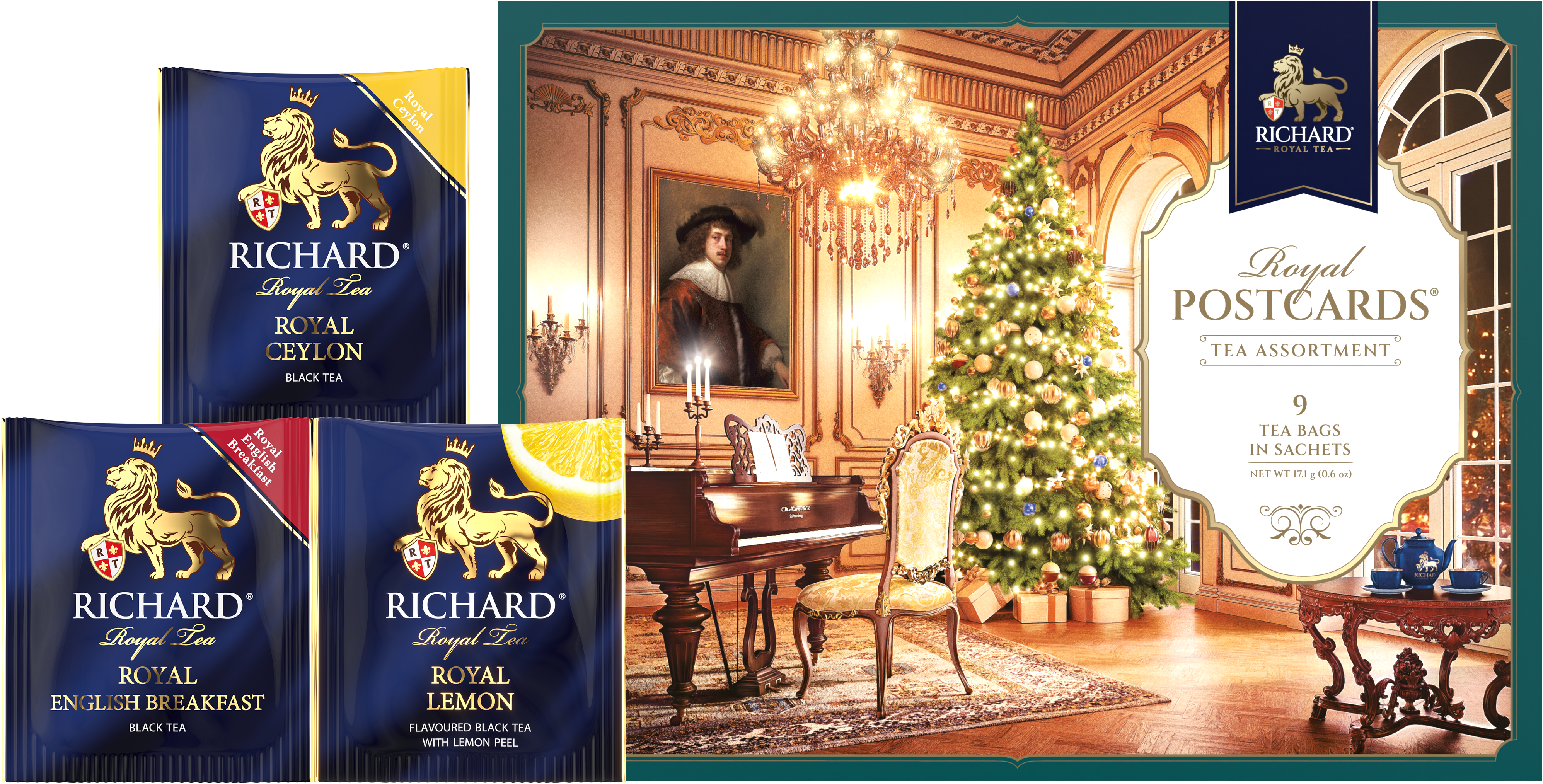 Richard Royal Királyi Képeslap, Karácsonyi válogatás - Zöld, filteres fekete tea-válogatás, 17,1g
