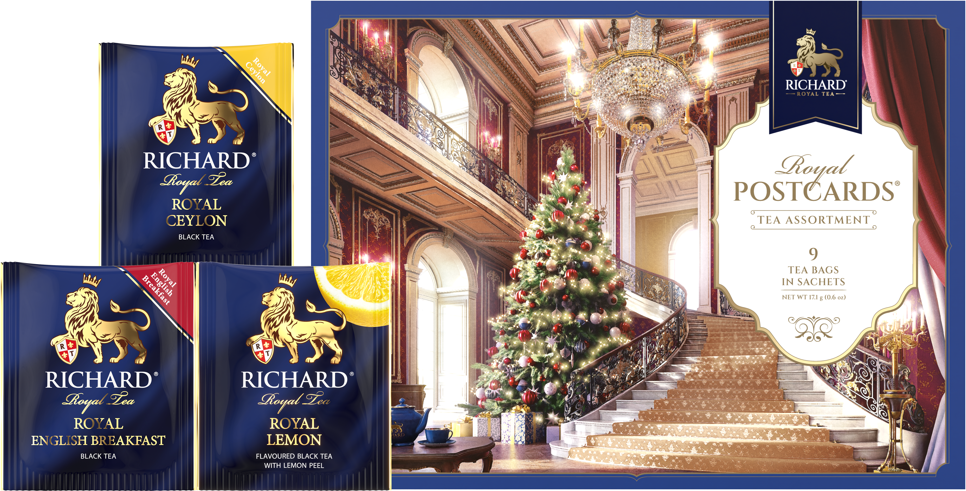 Richard Royal Királyi Képeslap, Karácsonyi válogatás - Kék, filteres fekete tea-válogatás, 17,1g