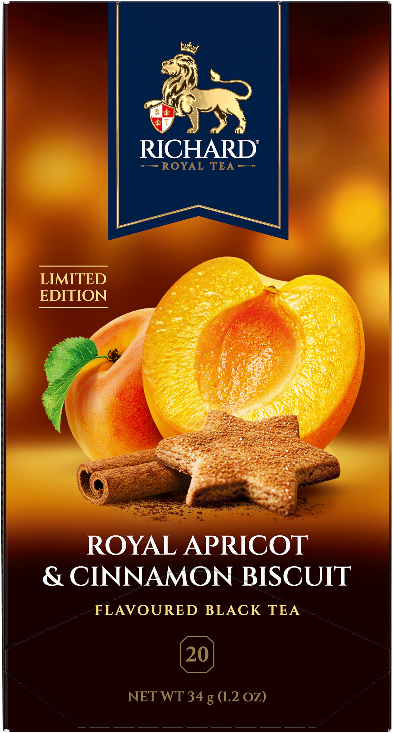 Richard Royal Apricot & Cinnamon biscuit ízesített fekete tea, 20 filter x 1,7g Richard Royal Tea