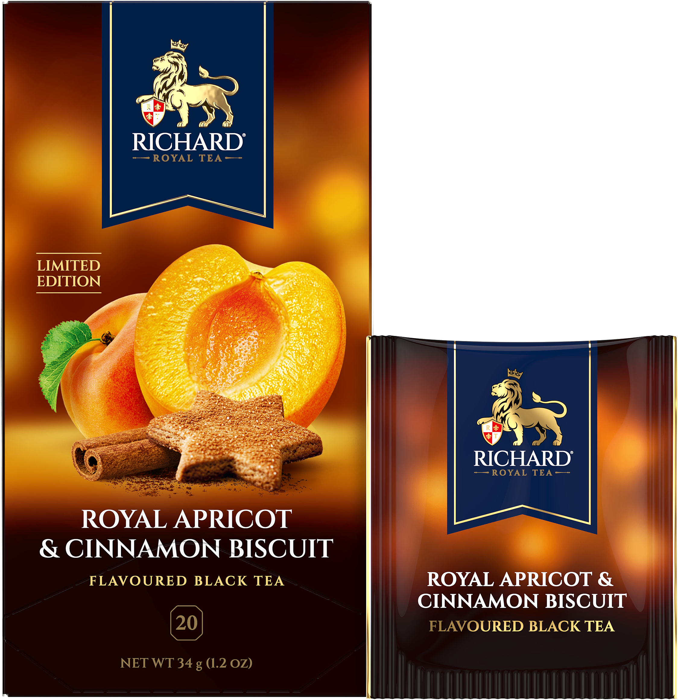 Richard Royal Apricot & Cinnamon biscuit ízesített fekete tea, 20 filter x 1,7g Richard Royal Tea