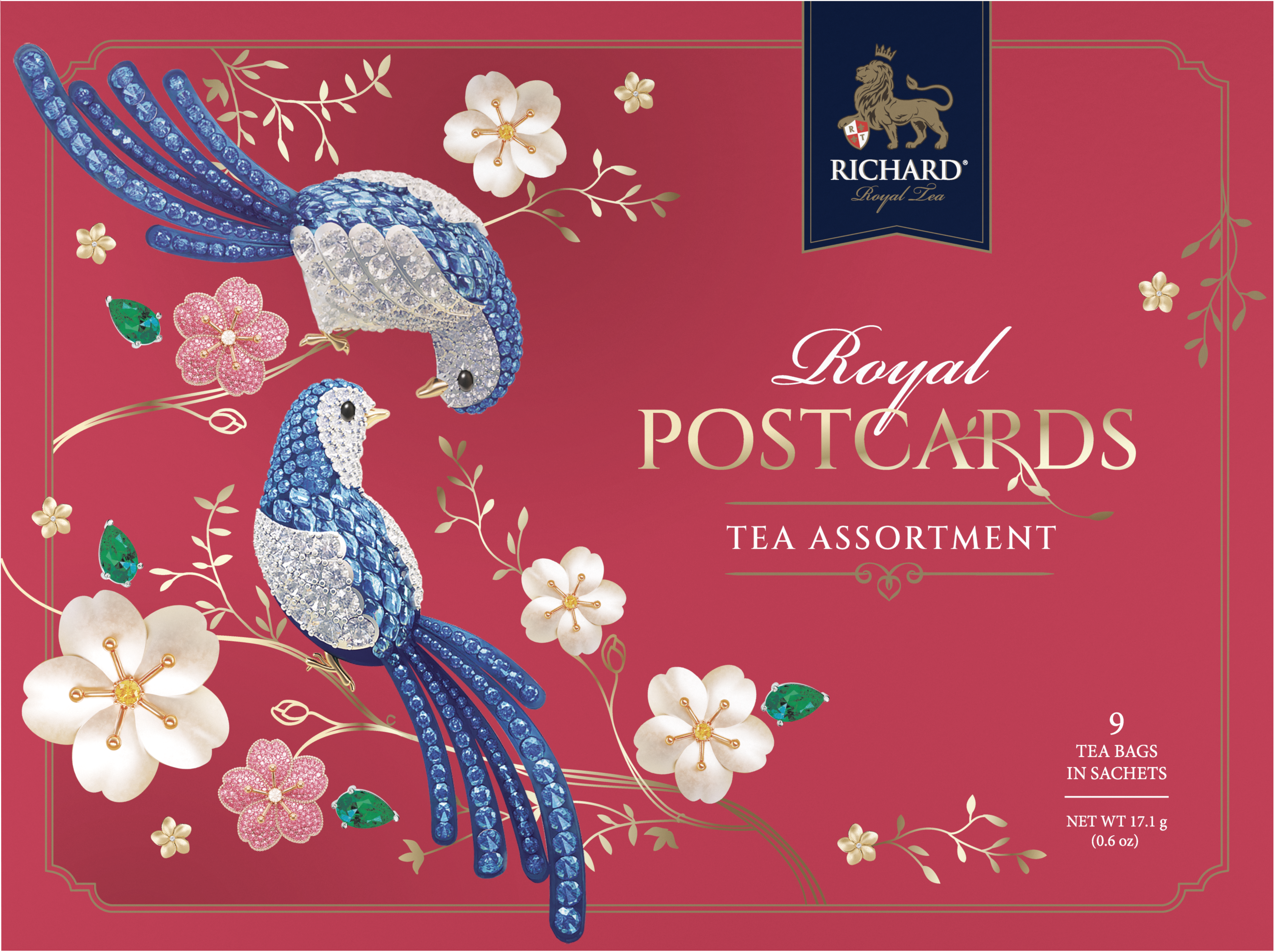 Richard Royal Képeslap tavaszi tea-válogatás, piros-kék madár,17.1g