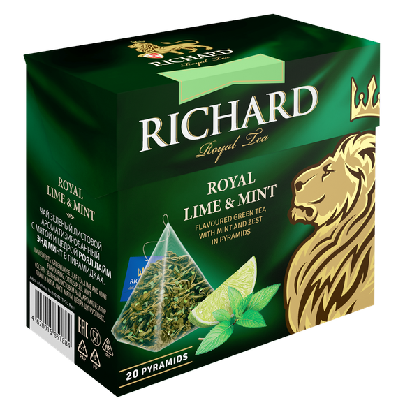 Royal Lime&Menta ízesített, zöld tea, piramis-filter, 20x1,7g - RichardTeavn - vásároljon a 799.00 Ft