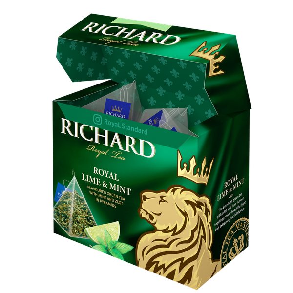 Royal Lime&Menta ízesített, zöld tea, piramis-filter, 20x1,7g - RichardTeavn - vásároljon a 799.00 Ft